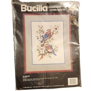 Bucilla 1993 Counted Cross Stitch Kit Bluebirds 9x12 New Sealed Vintage